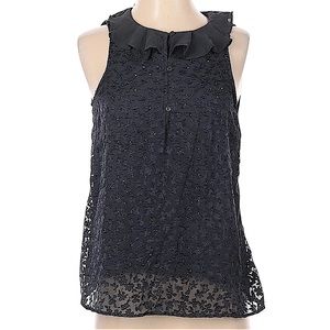 LC Lauren Conrad size small sleeveless top ruffle collar sheer sparkle front EUC